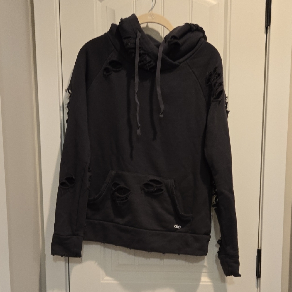 ALO Yoga Ripped Hoodie - Black - XS